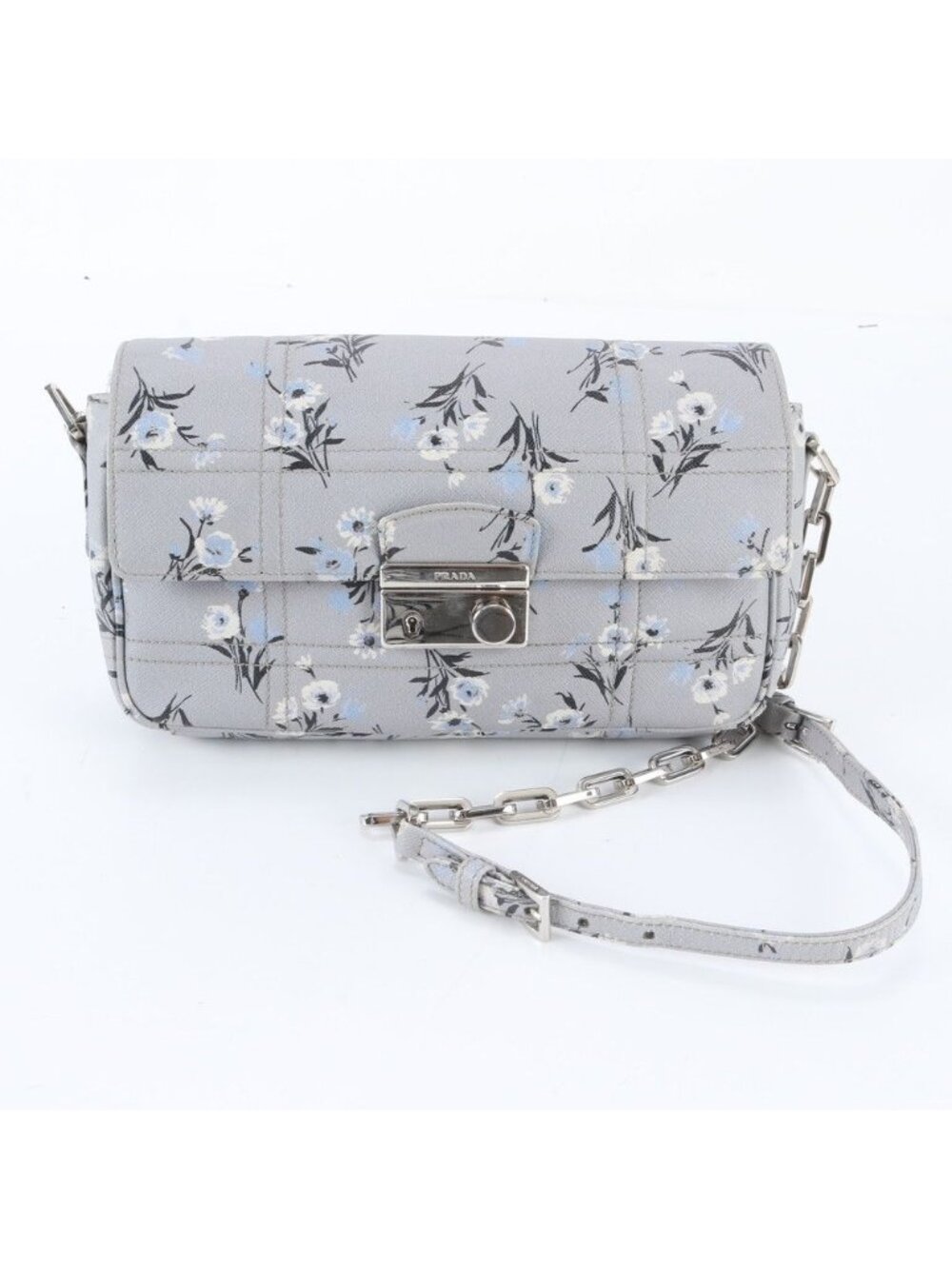 Prada Saffiano Soft Flower Print Chain Shoulder Bag